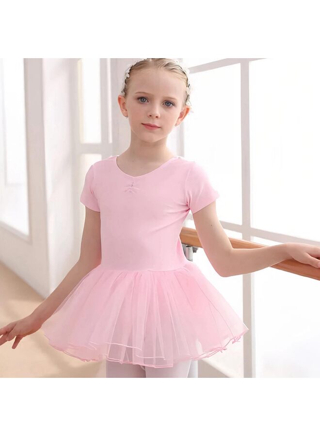 LAMAY Girls Cotton Ballet Dance Dress Cute Tutu Skirted Leotard Short Sleeve-170, 14 EU - Image 2